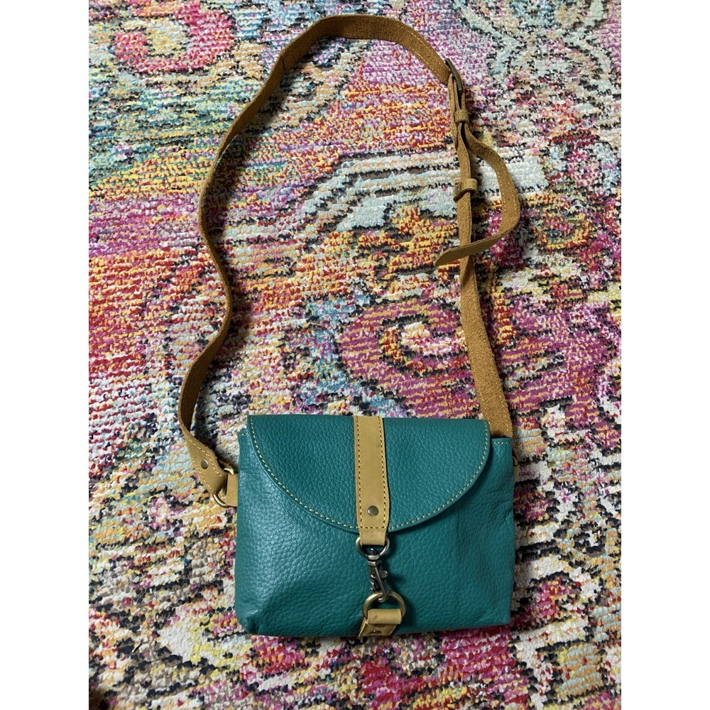 Small Le Papillon Womens Teal Leather Adjustable Strap Crossbody Bag